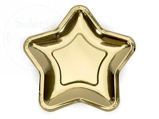 Talerzyki złote gwiazdki 23 cm - 6 szt