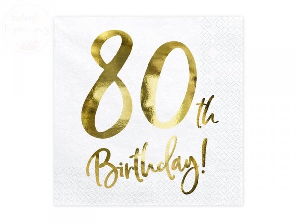 Serwetki białe Happy Birthday na 80 urodziny20szt