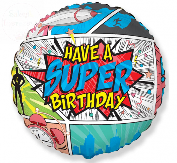 Balon foliowy18 cali Super Birthday - COMIC