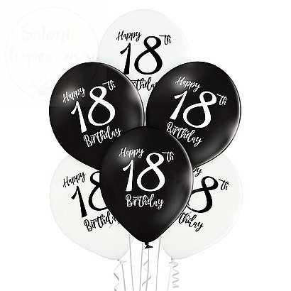Balony 18-ste urodziny  czarne / białe 1 szt