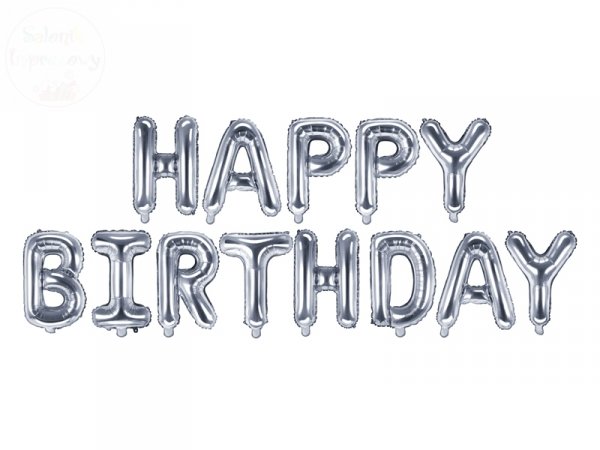 Balon foliowy Happy Birthday srebrny 340x35 cm