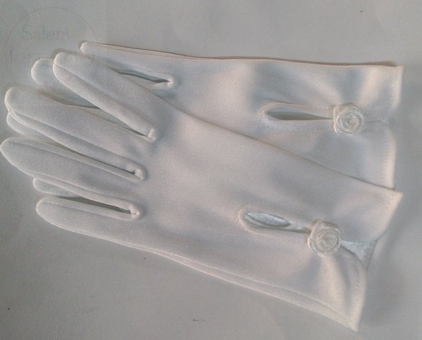 Rękawiczki komunijne z białą różyczką 1 para