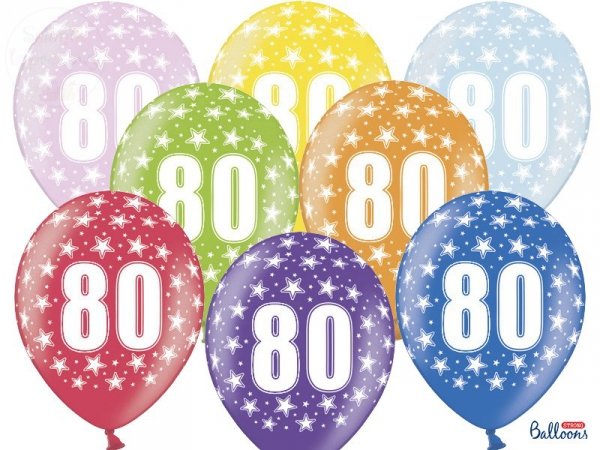 Balony metalik 30 cm - 80 urodziny mix kolor 1szt
