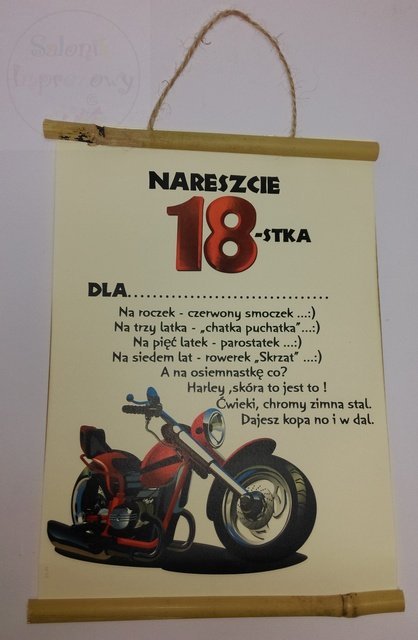 Dyplom Bambus Z okazji 18 urodzin Motocykl