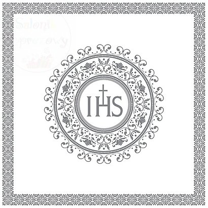 Serwetki 33x33 cm białe ze srebrnym ornamentem IHS Komunia