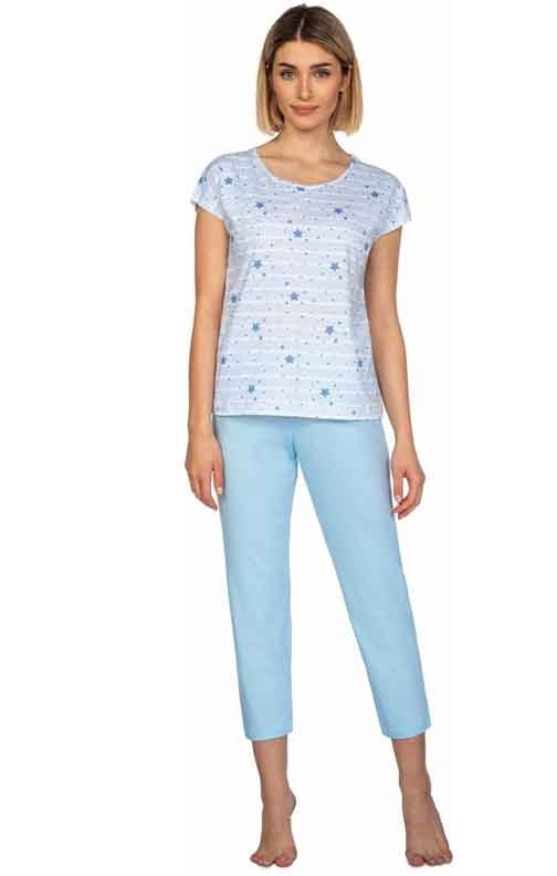 Błękitna piżama damska bawełniana 3/4 Regina 656 Maxi