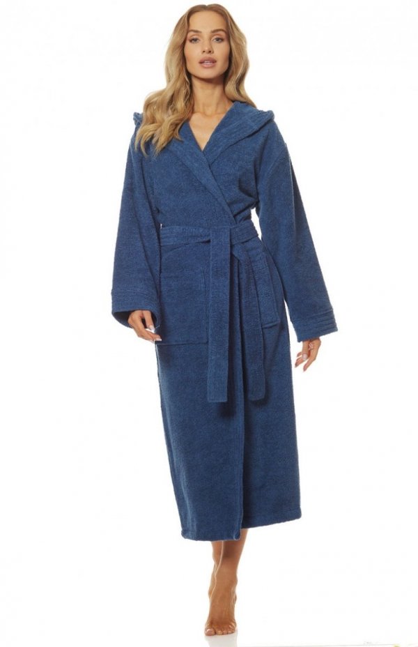 Szlafrok damski frotte długi L&amp;L 2102 navy