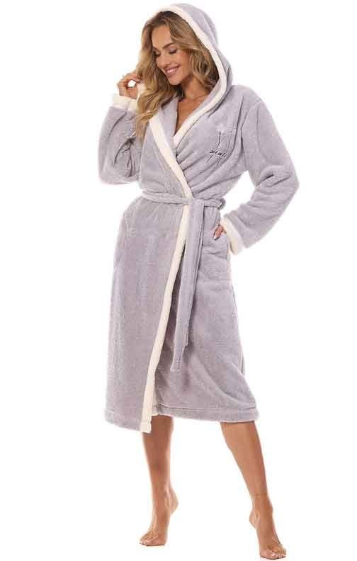 Ciepły gruby i długi szlafrok damski L&amp;L 2419 Tess długi 3XL szary
