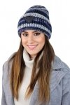 MUSCARI zimowa czapka damska w paski  z cekinami kolor jeans - Kamea