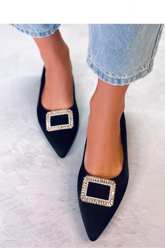 Baleriny eleganckie z kamieniami LORELLA BLACK - Inello