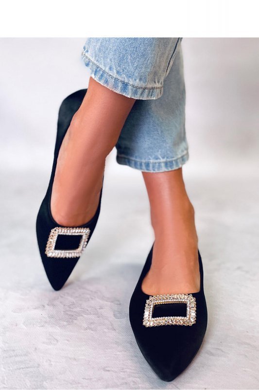 Baleriny eleganckie z kamieniami LORELLA BLACK - Inello