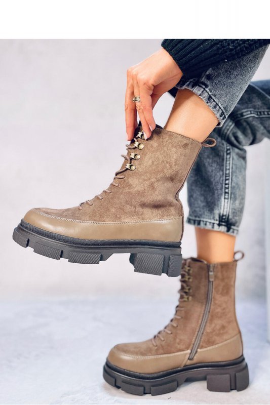 Botki sznurowane KINNEY KHAKI - Inello