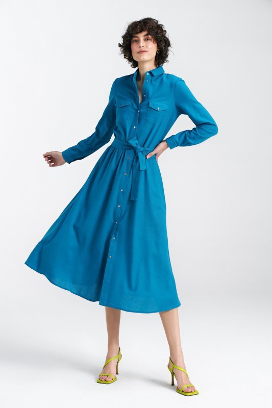 Sukienka lniana zapinana na napy S241 Blue - Nife
