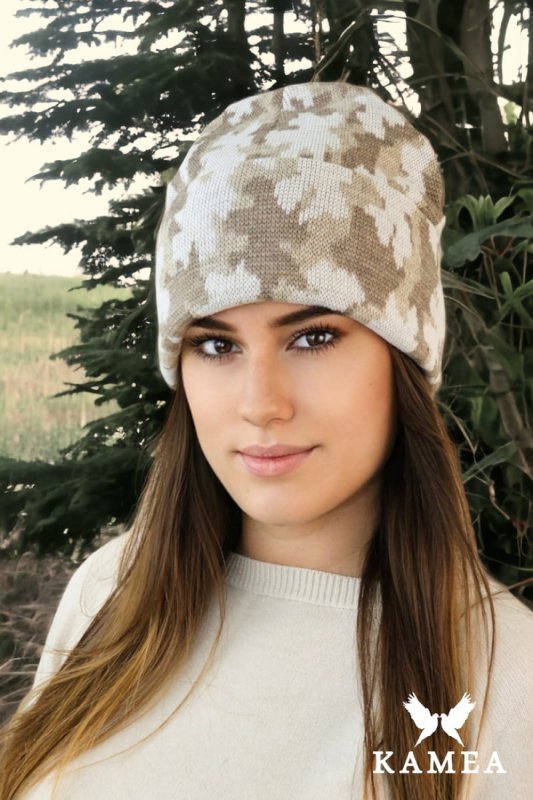 VENTURA zimowa  czapka moro beanie  kolor ekru - Kamea