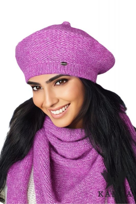 OFELIA zimowy beret damski kolor różowy - Kamea
