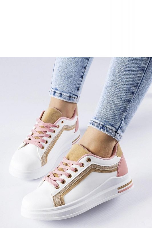Biało-różowe sneakersy na platformie Mayfield ze złotymi elementami - Solea