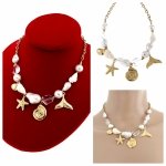 op224 Złoty łańcuszek 40+5 naszyjnik stal chirurgiczna nierdzewna 316L muszelka rozgwiazda perły