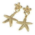 3767 Kolczyki złote stal chirurgiczna 316L rozgwiazdy wiszące lato plaża wakacje 