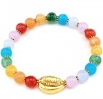 op277 Bransoletka na gumce jubilerskiej kolorowe koraliki muszelka lato plaża wakacje