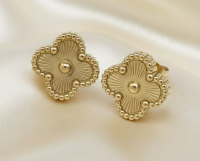 4566 Kolczyki złote stal chirurgiczna 316L wtyczki stal nierdzewna koniczyna marokańska 