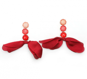 Golden earrings silk flowers