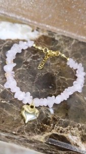 1592j Bransoletka kamienie naturalne kamień kwarc różowy 18+5cm stal chirurgiczna 316L nierdzewna 