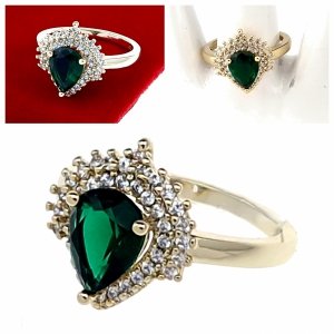 1454 Pierścionek złoty zaręczynowy błyszczący cyrkonie pozłacany 14k 