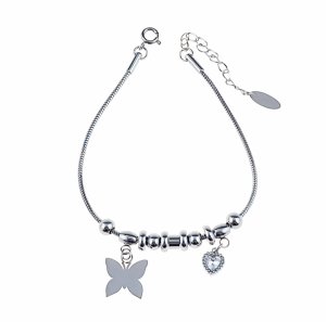 2319e Bransoletka srebrna 17+3 stal chirurgiczna Blueberry celebrytka motyl 
