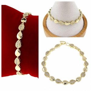 1642 Bransoletka złota elegancka cyrkonie 20cm pozłacana 14k Aisadi