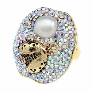 1939i Pierścionek złoty pozłacany 14k perła regulowany