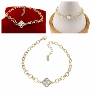 841 Bransoletka elegancka złota 17+3cm pozłacana 14k cyrkonie koniczyna marokańska