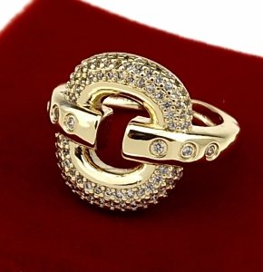 4067 Pierścionek złoty pozłacany 14k cyrkonie 