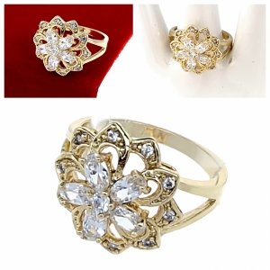 3427 Pierścionek złoty zaręczynowy błyszczący cyrkonie pozłacany 14k 