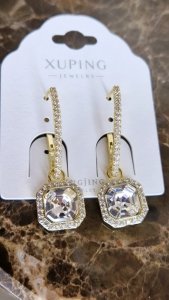 3722d Kolczyki złote pozłacane Austrian Crystal wiszące 14K cyrkonie Xuping 