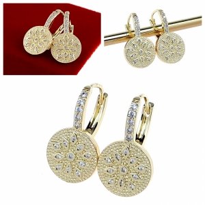 2072c Kolczyki złote pozłacane wiszące 14K cyrkonie 