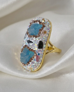 3720k Pierścionek złoty  Topaz pozłacany 14k kamień naturalny regulowany