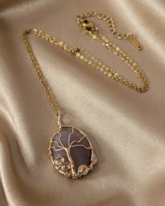 544j Naszyjnik kamień naturalny 45+5cm stal chirurgiczna nierdzewna 