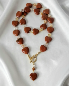 1928d Naszyjnik naturalny kamień piasek pustyni, cytryn 52cm stal chirurgiczna zapinany na patyczek