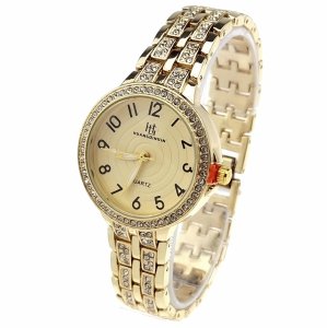 1611 Ekskluzywny damski złoty zegarek błyszczący klasyk cyrkonie