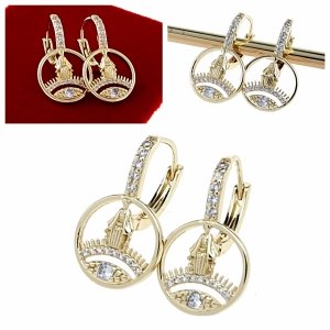 310d Kolczyki złote pozłacane wiszące 14K cyrkonie 