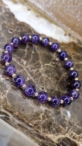 1930b Bransoletka naturalny kamień ametyst na gumce jubilerskiej