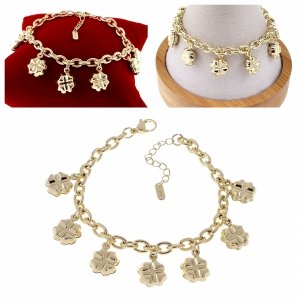 1395 Bransoletka elegancka złota 17+3cm pozłacana 14k cyrkonie koniczyna 