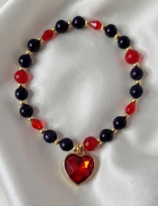 2332b Bransoletka kamień naturalny noc Kairu na gumce jubilerskiej