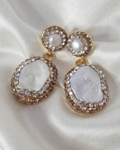 3729g Kolczyki królewskie perła hodowlana pozłacane 14K kamień naturalny wiszące