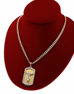 3209 Złoty łańcuszek 60cm naszyjnik stal chirurgiczna nierdzewna 316L krzyż