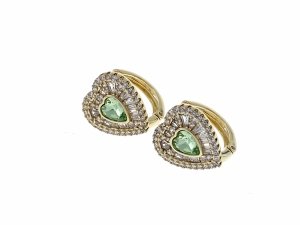 sz194 Kolczyki złote pozłacane 14k wiszące Austrian Crystal serce