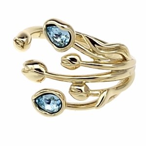 1915h Pierścionek złoty pozłacany 14k cyrkonie Austrian Crystal regulowany