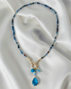 1586f Naszyjnik agat kamień naturalny 42cm stal chirurgiczna nierdzewna 