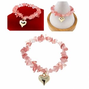 2330c Bransoletka naturalny kamień kwarc arbuzi sieczka na gumce jubilerskiej serce