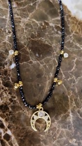 1928d Złoty naszyjnik 41+5 róża wiatrów pozłacany 14K kryształek stal nierdzewna